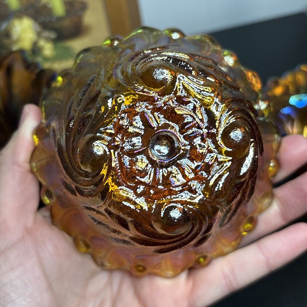 Vtg Indiana Glass Co Iridescent Gold Carnival Glass #1211 3pc Console Set - Picture 11 of 12